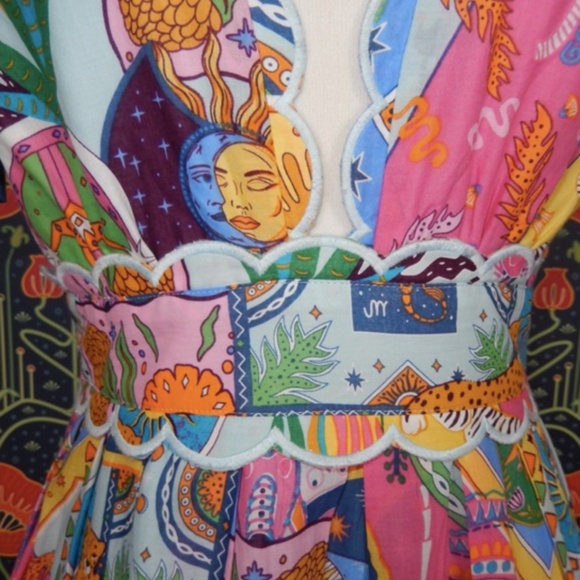 J. Marie Sloane Zodiac Celestial Print Bow Sleeve V-Neck Dress Nwt - Picture 7 of 9